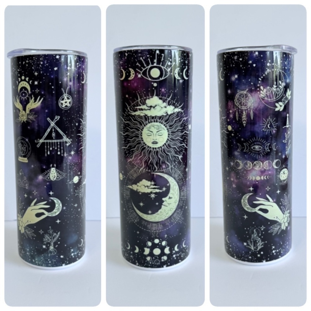 Celestial Hippie Black and Purple 20oz Skinny Tumbler